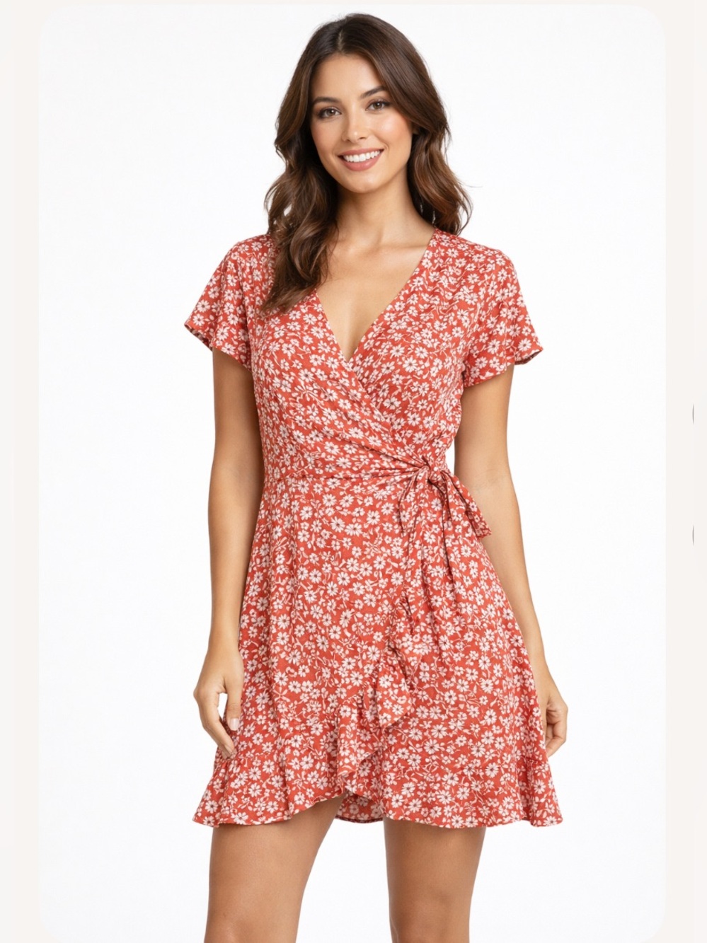 Abercrombie Romantic soft girl floral wrap dress XS orange white boho mini